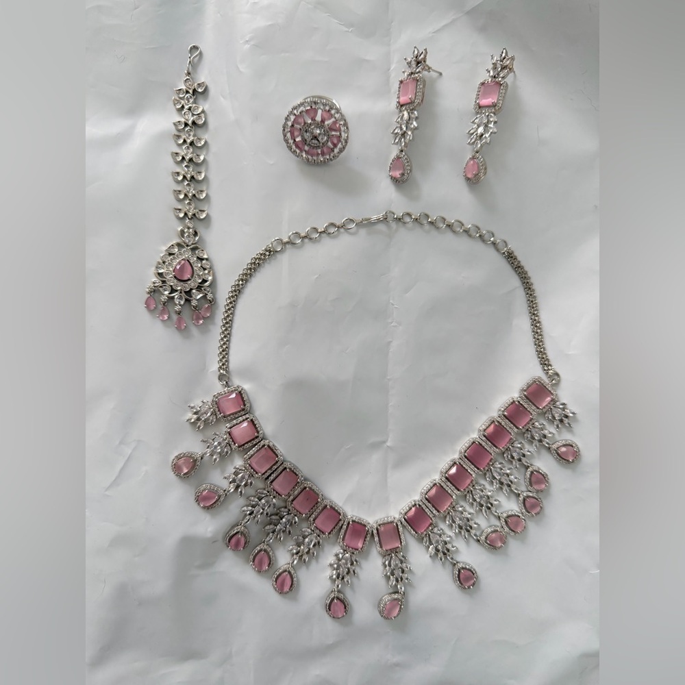 Elegant Pink Crystal Statement Necklace Set - Women's Jewelry
